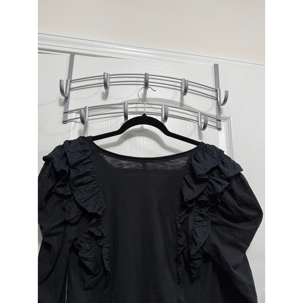 By Anthropologie Top Womens S Black Ruffle V Neck Long Sleeve Knit Blouse chic - Picture 11 of 16